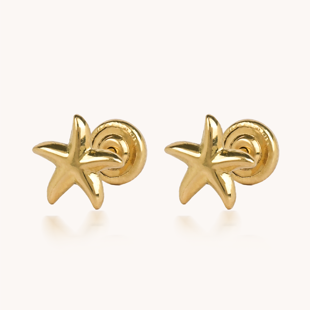 ARETES ESTRELLA DE MAR ORO 18K PARA BEBÉ - 8339